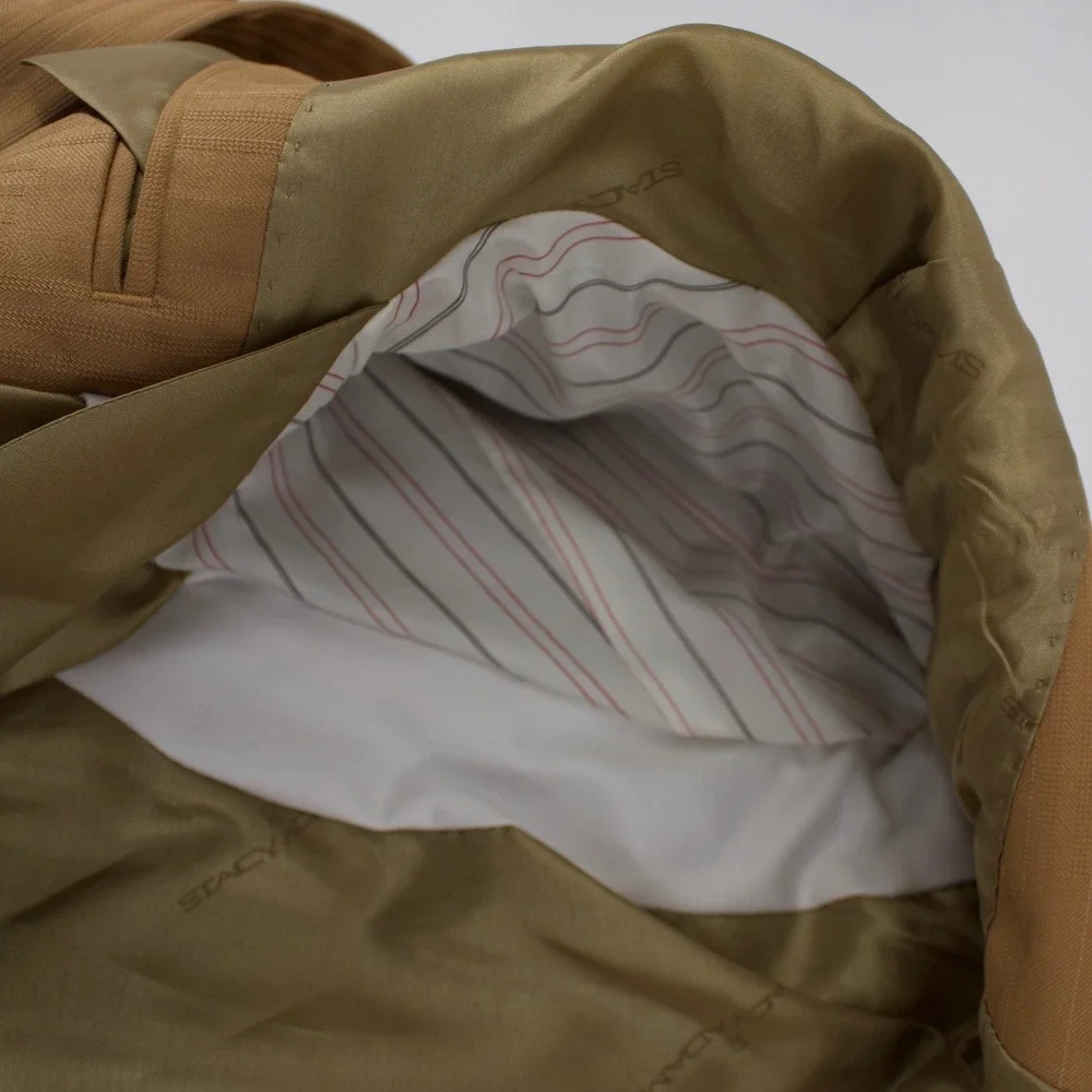 Stacy AdamsMens 40R W33 Blazer Jacket Tan Brown Pinstripe Two Button Business